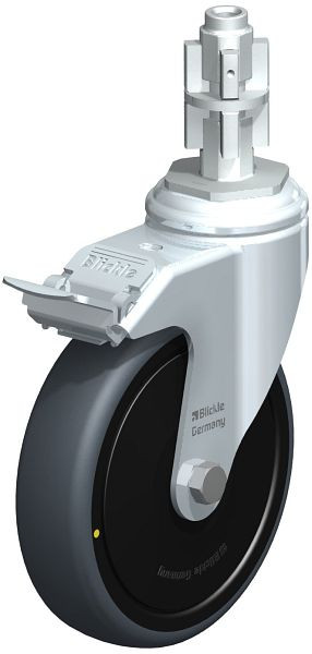 Blickle LKRA-TPA 126K-11-FI-ELS-FK-E14 Apparate-Lenkrolle mit Expander & Feststeller, Thermoplastisches Gummi-Elastomer, Grau, 750727
