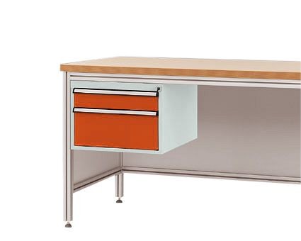 Manuflex Gehäuse-Unterbau für ALU-Arbeitstische, Nutzhöhe 300 mm mit 2 Schubfächern, für Tischtiefe 800 mm, Rotorange, ZB4572.2001