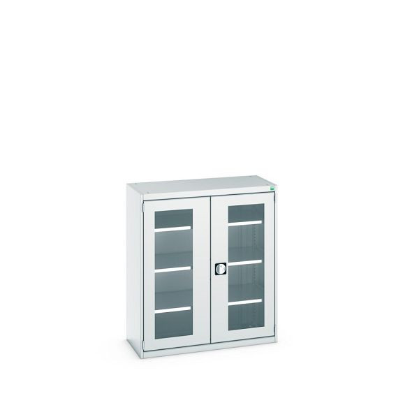 bott cubio Sichtfensterschrank bestückt, mit 3 Fachböden, BxTxH: 1050x525x1200mm, Lichtgrau, 40013061.16V