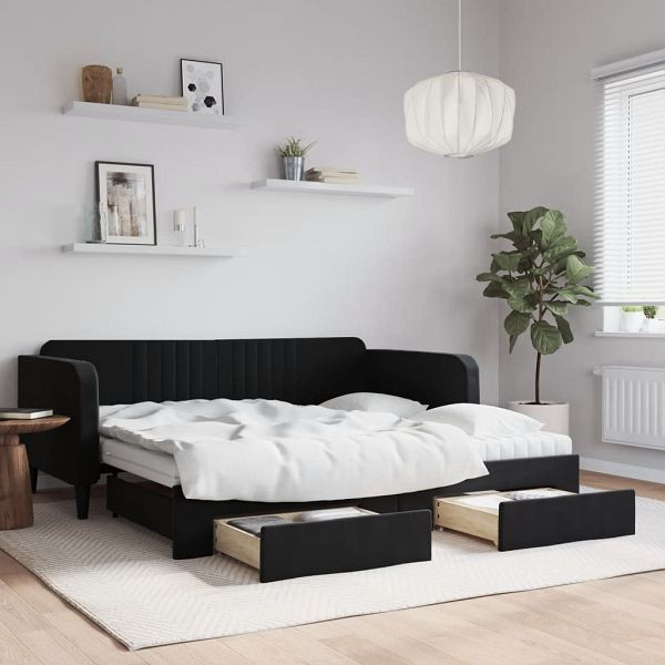 vidaXL Tagesbett Ausziehbar mit Schubladen Schwarz 90x190 cm Samt, 3197150