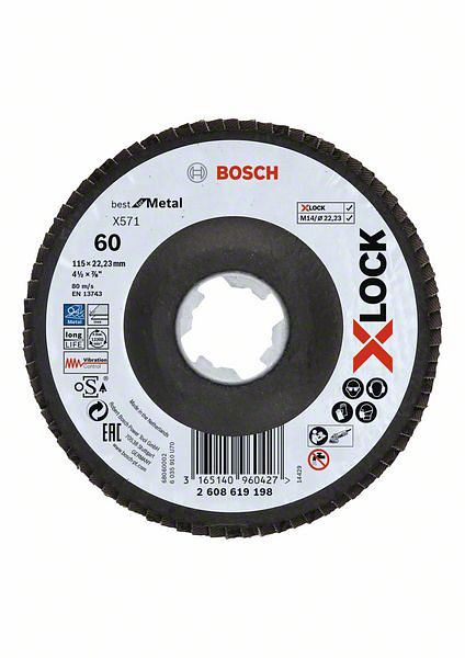 Bosch Fächerschleifscheibe X571 Best for Metal, gewinkelt, 115 mm, K 60, Fiber, VE: 10 Stück, 2608619198