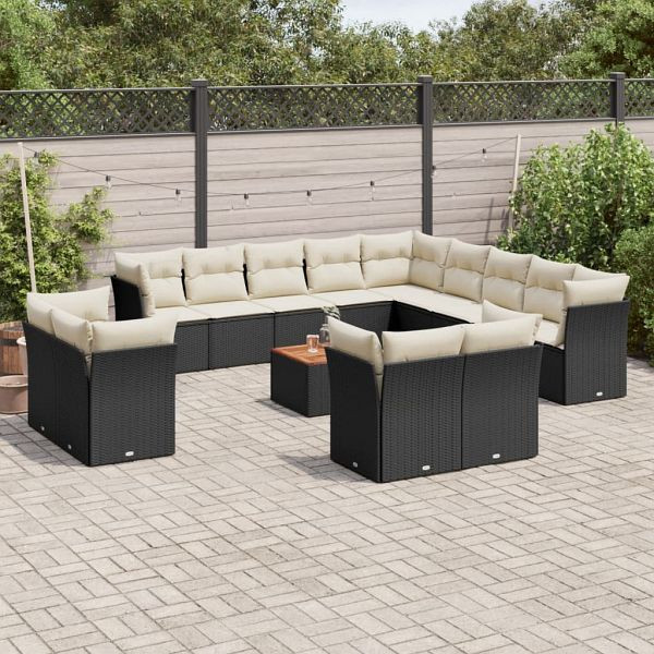 vidaXL 14-teilig Garten-Sofagarnitur mit Kissen Schwarz Poly Rattan, 3223956