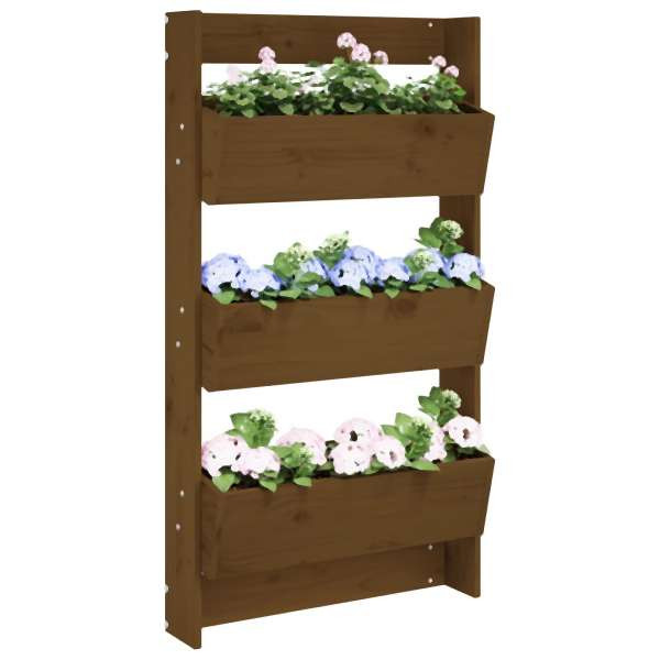vidaXL Wand-Pflanzkübel mit 3 Fächern 60x18,5x110 cm Honigbraun Holz, 825117