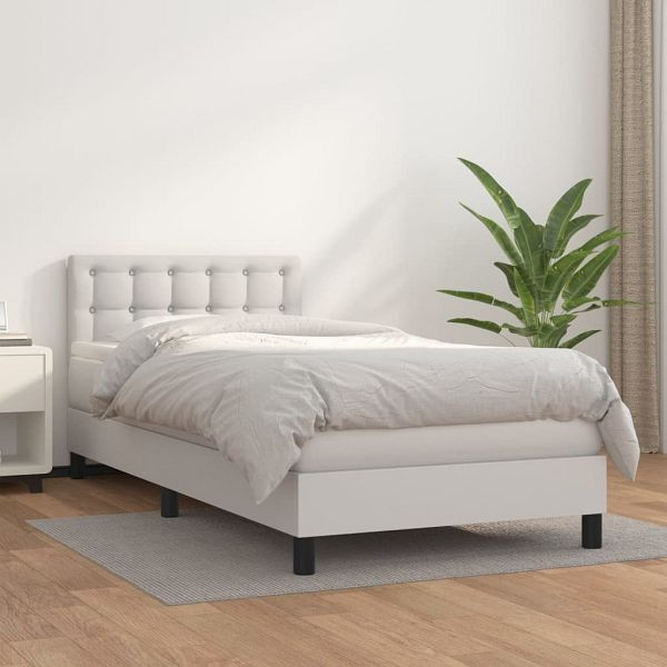 vidaXL Boxspringbett mit Matratze Weiß 100x200 cm Kunstleder, 3141108