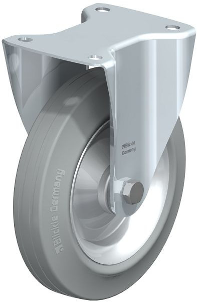 Blickle B-V 202R-SG Stahlblech-Bockrolle, mittelschwere Ausführung, mit Anschraubplatte, Vollgummi, Grau, 56226