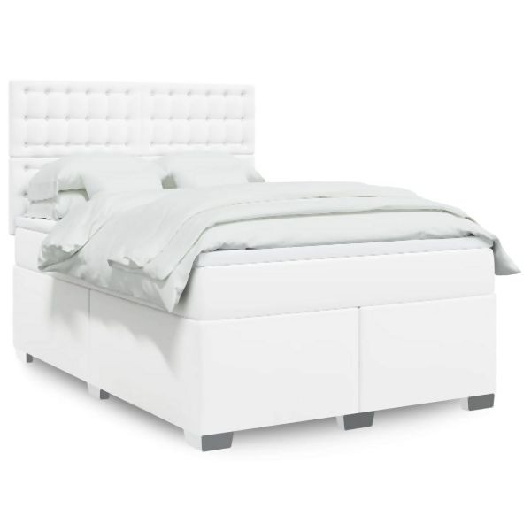 vidaXL Boxspringbett mit Matratze Weiß 160x200 cm Kunstleder, 3290729