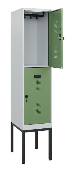 C+P Doppelstock-Spind Evolo PLUS, Gestell, 2 Fächer, 1950x400x500mm, 7035/6011, Drehriegel, 0493305-12 S10010