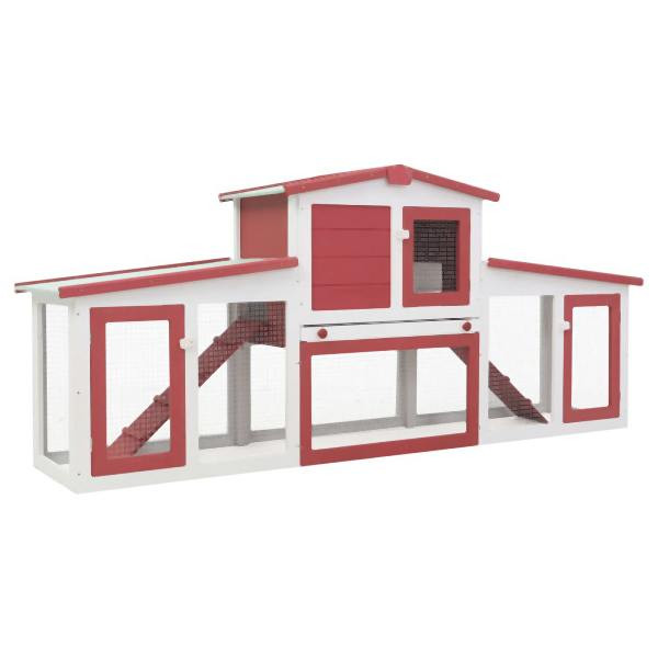 vidaXL Großer Kaninchenstall Rot und Weiß 204x45x85 cm Holz, 170845