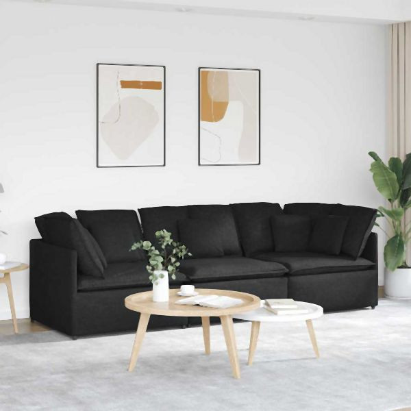 vidaXL Modulares Sofa mit Kissen Stoff Schwarz, 3321269