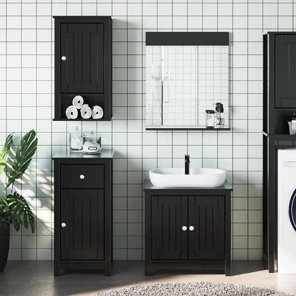 vidaXL 3-teilig Badmöbel-Set BERG Schwarz Massivholz Kiefer, 3206501
