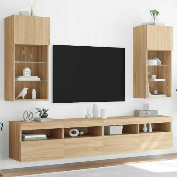 vidaXL TV-Schränke mit LED-Leuchten 2 Stück Sonoma-Eiche 40,5x30x90 cm, 837048
