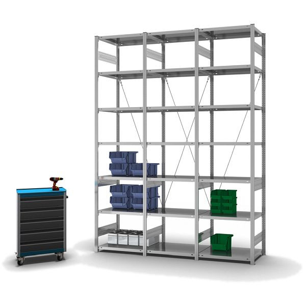 hofe Fachboden-Grundregal, 3000x500x750 mm, 7 Fachebenen, verzinkt, 140 kg Fachlast, 1700 kg Feldlast, einseitige Bedienung, HZG30507XL