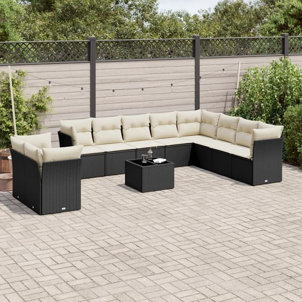 vidaXL 11-teilig Garten-Sofagarnitur mit Kissen Schwarz Poly Rattan, 3249705