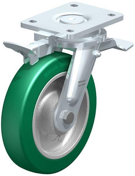 Blickle LO-GST 200K-ST-RI4 Stahlgeschweißte Schwerlast-Lenkrolle mit Feststeller, Blickle Softhane®, Grün, 852411