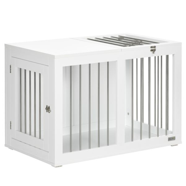 PawHut Hundekäfig, Haustierkäfig, Hundehütte, Hundebox mit Tischplatte, Weiß, D02-136V00WT