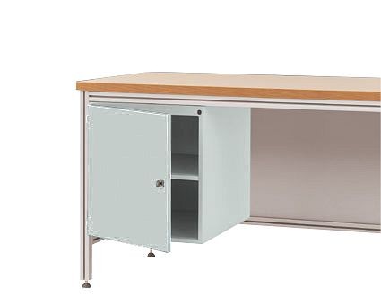 Manuflex Gehäuse-Unterbau für ALU-Arbeitstische, Nutzhöhe 500 mm mit Türanschlag links, für Tischtiefe 800 mm, Lichtgrau, ZB4973.7035