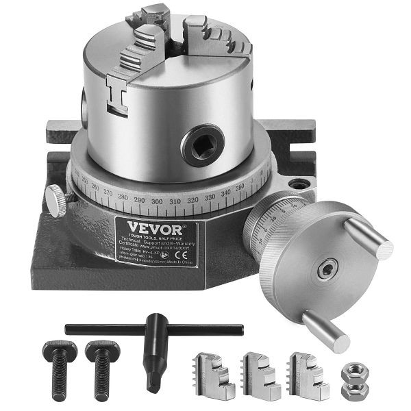 VEVOR Drehtisch für Fräsmaschinen, 4''/100 mm, horizontales vertikales Modell, mit 3,1''/80 mm 3-Backenfutter, M10-T-Bolzenmuttern, YXZTLS4C100MYBJD9V0