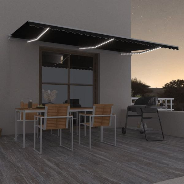 vidaXL Markise Manuell Einziehbar mit LED 600x350 cm Anthrazit, 3069044