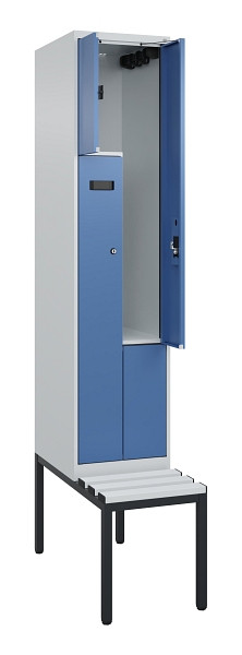 C+P Z-Spind Evolo PLUS, Bank, 2 Fächer, 2120x400x815mm, 7035/5023, Zylinderschloss, Sitzfläche Kunststoff, Sitzbank, 0490537-122 S10089