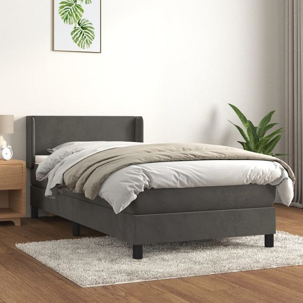 vidaXL Boxspringbett mit Matratze Dunkelgrau 100x200 cm Samt, 3130824