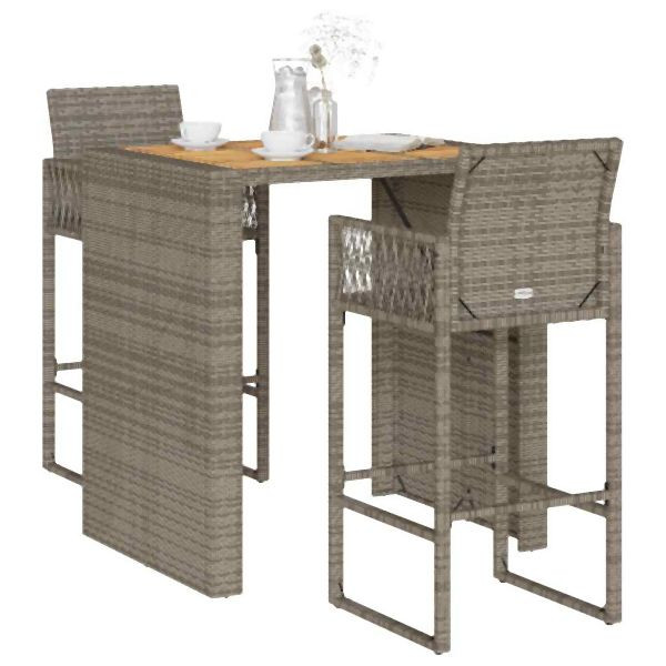 vidaXL 3-tlg. Gartenbar-Set ohne Kissen Grau Poly Rattan Akazie, 3328887