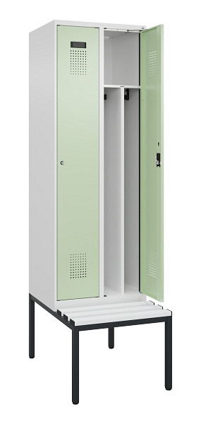 C+P Spind Evolo PLUS, 2 Abteile, 2120x600x815mm, 9016/6019, Zylinderschloss, Material Sitzfläche Kunststoff, Sitzbank, 0490507-20F S10099