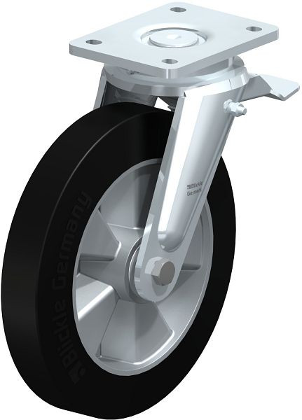 Blickle LO-ALEV 250K-ST Stahlgeschweißte Schwerlast-Lenkrolle mit Feststeller, Elastik-Vollgummi, Schwarz, 562280