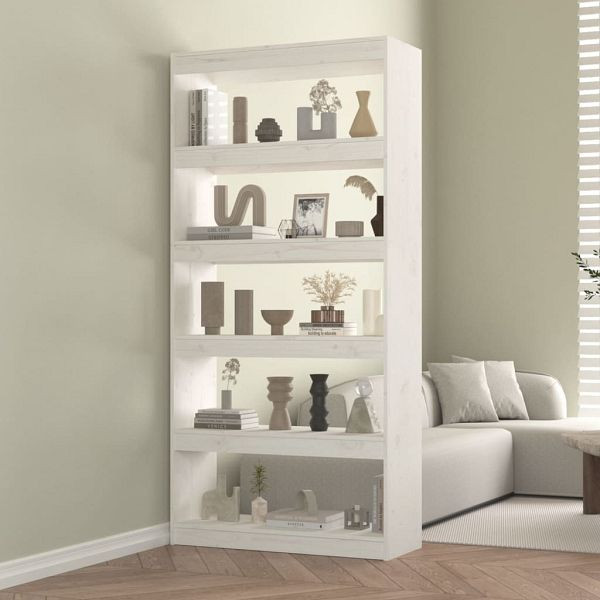 vidaXL Bücherregal/Raumteiler Weiß 80x30x167,4 cm Massivholz Kiefer, 808199