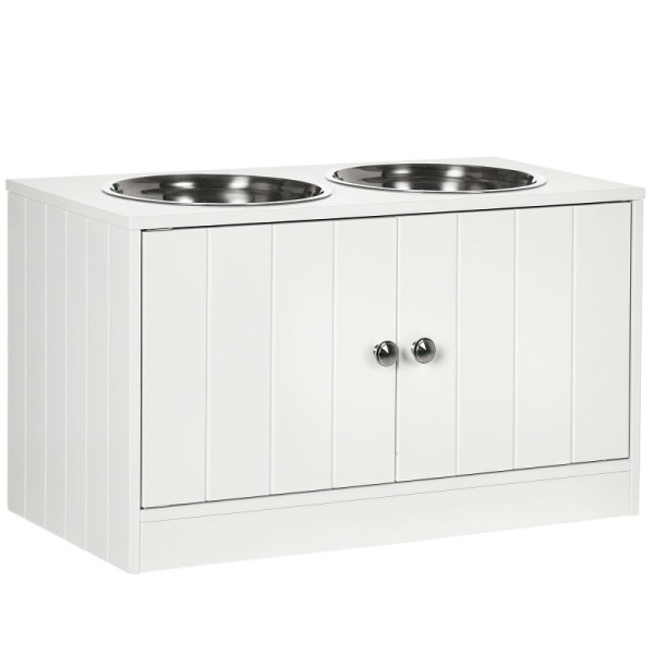 PawHut Hunde Futterstation, 2 Näpfe aus Edelstahl, Schrankfach 44L Kapazität, Magnettüren, weiß, D08-040V00WT