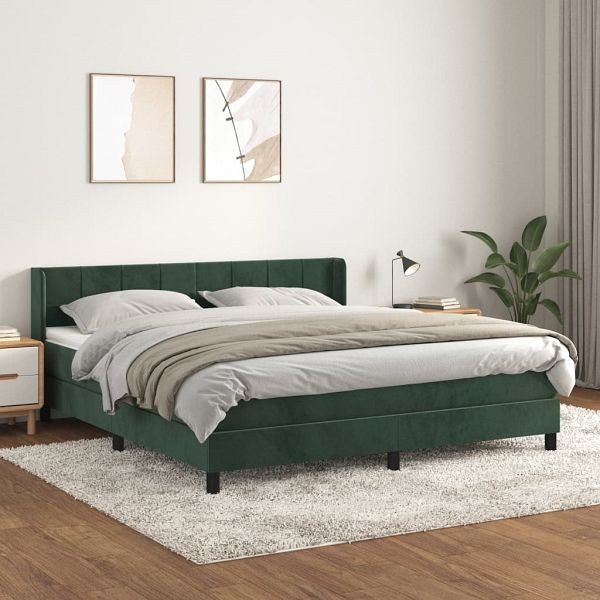 vidaXL Boxspringbett mit Matratze Dunkelgrün 160x200 cm Samt, 3130970