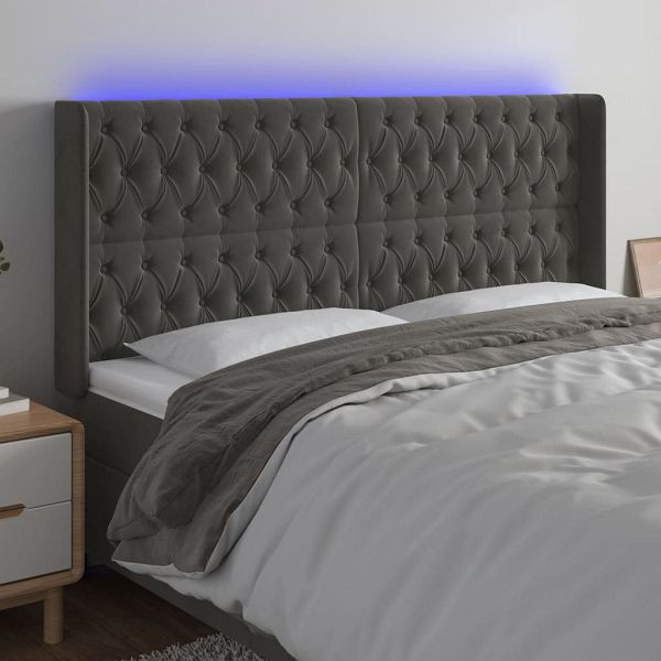 vidaXL LED Kopfteil Dunkelgrau 183x16x118/128 cm Samt, 3124445