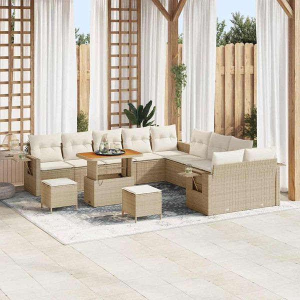 vidaXL Garten-Sofa-Set mit Speicher 13-teilig Beige Poly-Rattan, 3363756