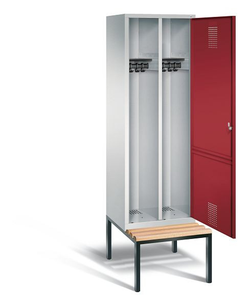 C+P Schwarz-Weiss-Spind Evolo, H2090xB610xT500mm, Farbe: Lichtgrau / Rubinrot, 48250-20 S10030