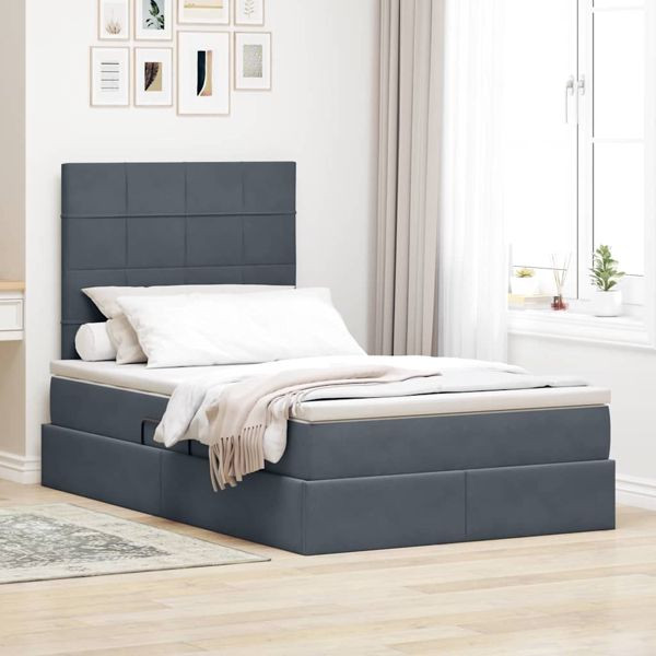 vidaXL Bett mit LED-Lichtleisten Dunkelgrau 120 x 200 cm Samt, 3372658