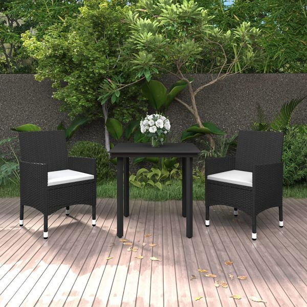 vidaXL 3-teilig Garten-Essgruppe mit Auflagen Poly Rattan und Glas, 3099679