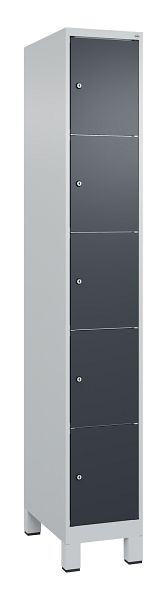 C+P Schließfachschrank Classic PLUS, Füße, 1950x300x500mm, 7035/7016, mit 5 Fächern, 080010-105 S10008