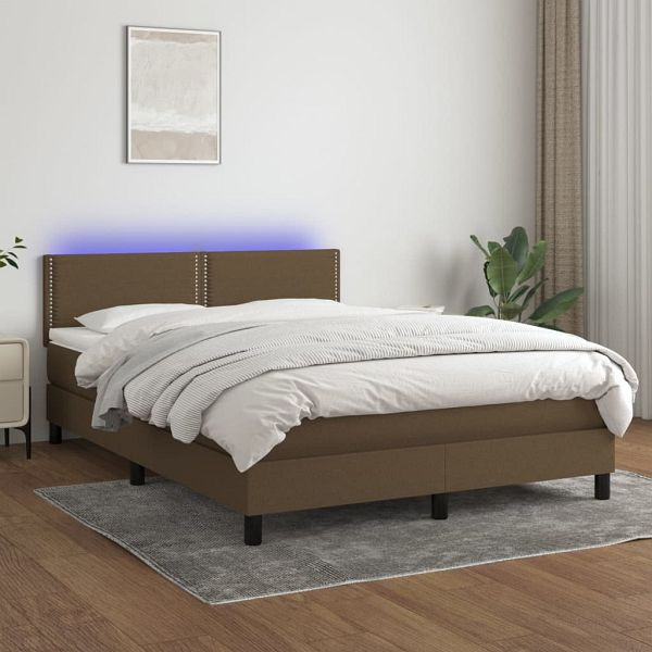vidaXL Boxspringbett mit Matratze & LED Dunkelbraun 140x200 cm Stoff, 3133080