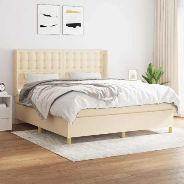 vidaXL Boxspringbett mit Matratze Creme 160x200 cm Stoff, 3132326