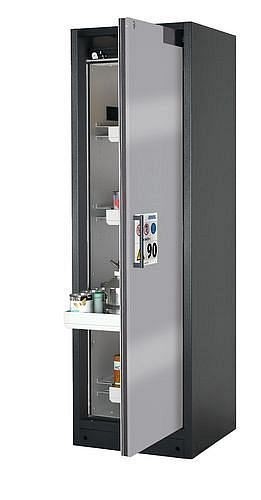 asecos Gefahrstoffschrank Select W-64R, 600 mm, 4 Auszugswannen, Tür Silber (rechts), 3007304930088