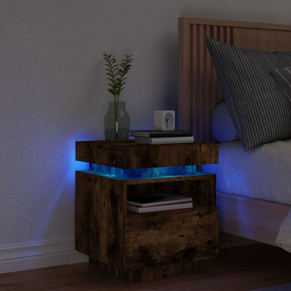 vidaXL Nachttisch mit LED-Leuchten Räuchereiche 40x39x48,5 cm, 836792