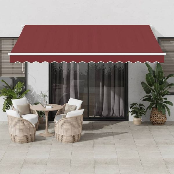 vidaXL Markise Manuell Weinrot 400x350 cm, Material: Pulverbeschichtetes Aluminium, Stoff (100% Polyester) mit PU-Beschichtung, 3214982