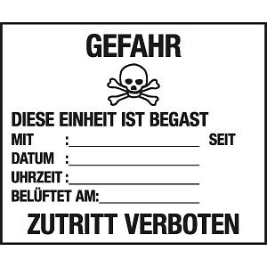 Moedel Gefahrzettel GEFAHR DIESE EINHEIT IST BEGAST ..., Folie, 600x500 mm, 95497