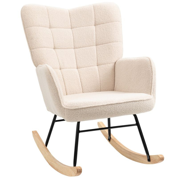 HOMCOM Schaukelstuhl im Retro-Design, Massivholz, Sessel, Relaxsessel, 98 x 71 x 101 cm, Beige, 839-613V00BG