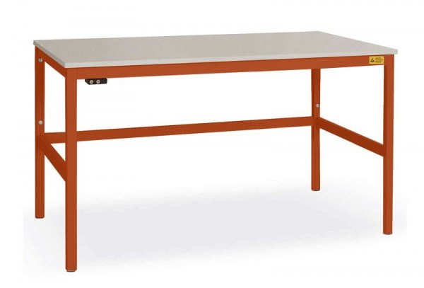 Manuflex ESD-Arbeitstisch CANTOLAB Standard mit Melaminplatte, BxTxH = 2000 x 800 x 765-785 mm, Rotorange, LC1118.2001