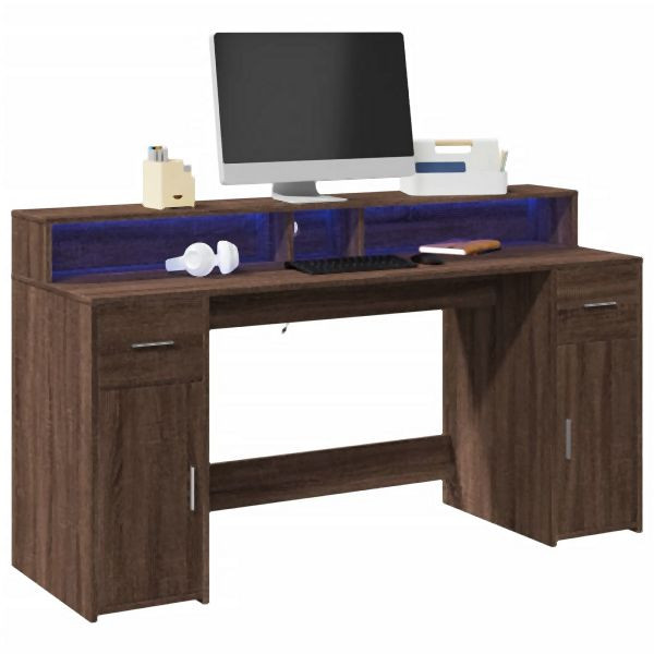 vidaXL LED-Schreibtisch Braun Eichen-Optik 160x55x91 Holzwerkstoff, 3309435