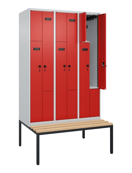 C+P Z-Spind Evolo PLUS, Bank, 6 Fächer, 2120x1200x815mm, 7035/3020, Drehriegel, Sitzfläche Buche-Hartholz, Sitzbank, 0490537-326 S10012