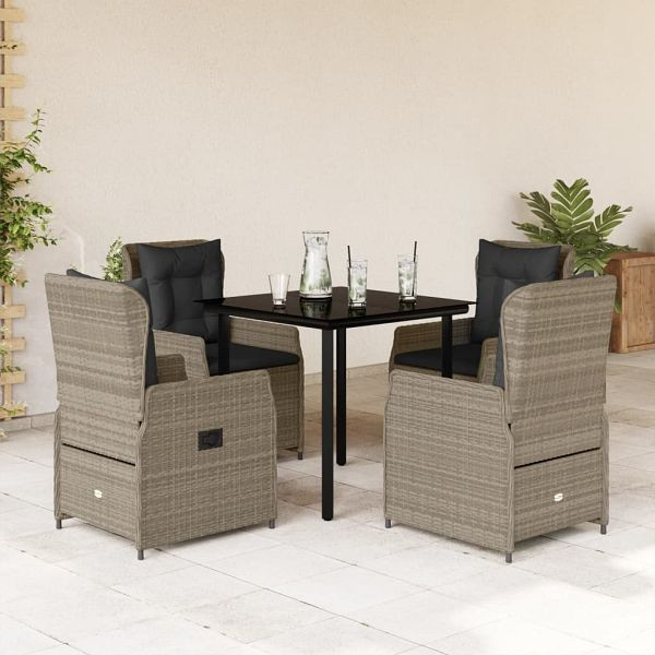 vidaXL 5-teilig Garten-Essgruppe mit Kissen Hellgrau Poly Rattan, 3262904