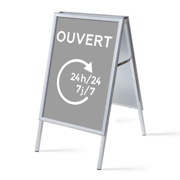 Showdown Displays Kundenstopper A1 Komplettset Geöffnet 24/7 Grau Französisch, ZPA1G32MEI534