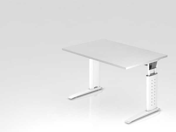 Hammerbacher Schreibtisch C-Fuß 120x80cm Weiß/Weiß, Arbeitshöhe 68-86 cm einstellbar, VUS12/W/W