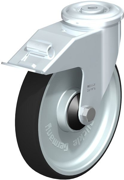 Blickle LER-PATH 200K-FI-ELS Stahlblech-Lenkrolle mit Rückenloch & Feststeller, Thermoplastisches Polyurethan, Grau, 852187